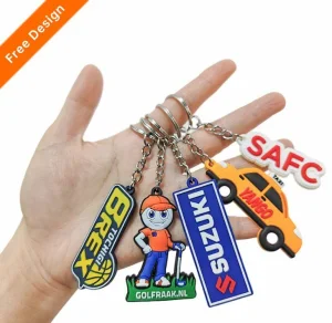 Custom Logo 3D Embossed PVC Rubber Car Promotional Keychains Wholesale