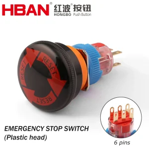 Hban Plastic Mushroom Head Switch Industrial Emergency Stop Button Stops with Just One Tap