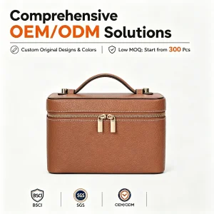 Portable Fashion Pu Leather Zipper Cosmetic Organizer Case with Large Capacity Water Resistant Soft Handle Travel Makeup Storage