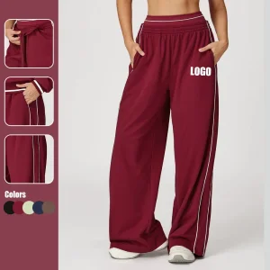 Color-Blocking Loose Straight-Leg Pocket Casual Comfortable Women Sweat Pants