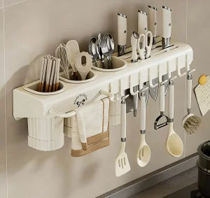 Wall-Mounted Chopsticks Storage Box, Kitchen Knife Rack, Multi-Functional One-Piece Chopstick Holder, Punch-Free Holder for Home Ues