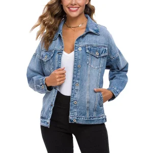 Hot Sale Custom Women's Casual Jeans Jacket New Style Oversized Fit Washed Denim Jacket for Ladies