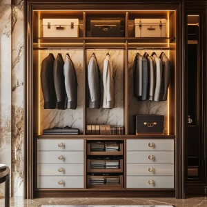 Nordic Light Luxury Wardrobe Wood Wardrobe Open Wardrobes with Lights Drawers Accessories Contemporary Living Room Furniture