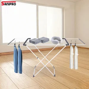 Sanipro Foldable Floor-Standing Iron Clothing Hanger Adjustable Retractable Clothes Drying Rack for Balcony Bedroom