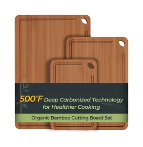 Bamboo Cutting Board Durable Wood Boards Kitchen Deep Juice Grooves Built-in Handles Charcuterie Chopping Meat 1.5cm Thick