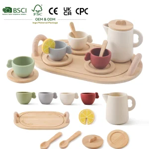 Wholesale Unisex Pretend Play Kitchen Toy Mini Wooden Afternoon Tea Set Educational Cooking Toy for Preschool Kids Made of Wood