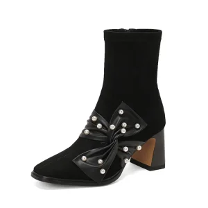 High-Quality Western Square Toe Chunky Heel Ankle Boots Fleece-Lined Manufacturer, Exporter