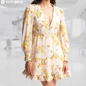 Modest Dresses Private Label Customized Fashion Special Exquisite v Neck Long Sleeve Printed Women Dress Vistidos