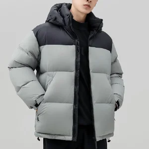 Men's Fashion Casual Hooded Puffer Jacket Waterproof Zipper Closure Winter Windproof Warm Parka Outdoor Winter Down Jacket