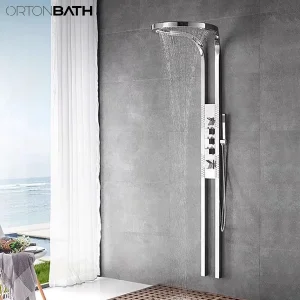 Ortonbath Black Silver Multifunction Rain Fall Hot and Cold Sprinkler Massage Shower Head Sets System Panel