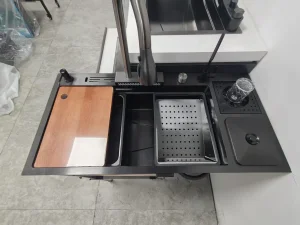 Flying Rain Waterfall Sink: Dual Basins + Retractable Cutting Board