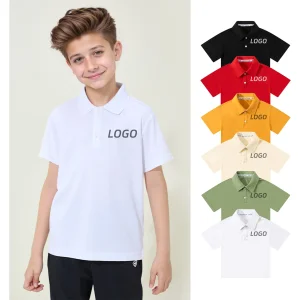 2025 Wholesale Summer OEM Kids Clothes School Uniforms Boys Short Sleeves Shirt 190GSM 100% Cotton Children Graphic Blank Polo Neck T Shirts Tee Shirt
