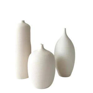 Wholesale Minimalist White Ceramic Vertical Striped Vase Set Suppliers, Exporter