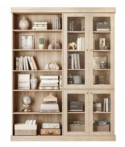 Farmhouse Large Storage Cabinet Display Bookcase with Glass Doors and Shelves