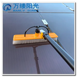 Water-Fed-Pole Solar Panel Cleaning Manual Brush with 4 Water-Jets and 120W DC-Water-Pump