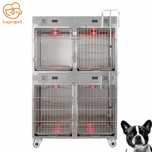 China Manufacturer Hospital Clinic Stainless Steel Veterinary Pet Isolation Infrared Warming ICU Cage for Animals Dog Oxygen Therapy Cage Price