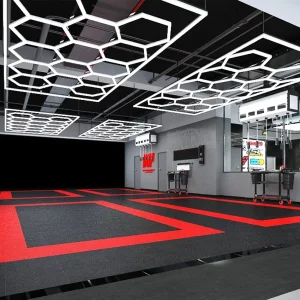 Suspend Hexagon LED Panel Modern Hanging Light 14 Grids High Brightness Honeycomb Lights Ceiling for Auto Exhibition Hall Gym