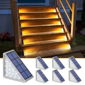 LED Solar IP65 Waterproof Battery Operated High Brightness Dual Color Temp Stair Lights Auto On/Off Outdoor Step Lighting Garden