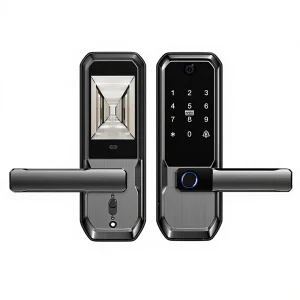 American-style Smart Door Lock One-Hand-Grip Unlock Deadbolt Visual Peephole Graffiti Wi-Fi Active Intercom Fingerprint Wooden