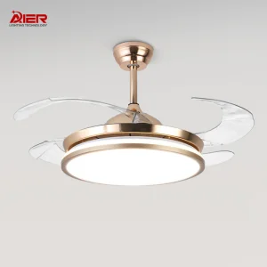 42'' Chandelier Modern Pendant Lights Golden Silver Retractable Invisible LED Ceiling Fan Light with LED Light and Remote Control