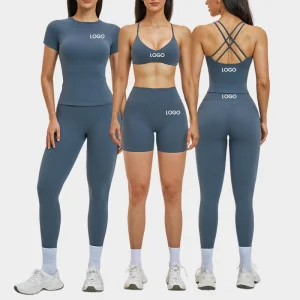 Wholesale Sportswear Yoga Pants Fitness Short Sleeve Top Fitness Running Suit Gym Clothes Active Bra Workout Flare Leggings Sets