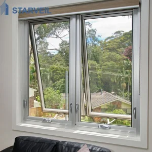 Ventana de toldo de aluminio minimalista con marco delgado y vidrio resistente