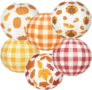 Decorative Autumn Harvest Fall Themed 12-Inch Round Hanging Chinese Paper Lantern Kit