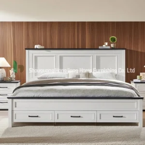 Tres cajones extraíbles de una sola capa, cama doble de madera blanca personalizable