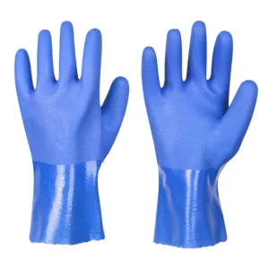 Long Sleeve Oil Chemical Resistant Cotton/Polyester Lined Double PVC Plastic Coated Gloves