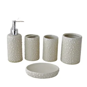 Custom Pale Yellow Bubbled-Texture Ceramic Bathroom 5-Piece Set Supplier, Companies