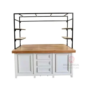 Professional Heavy Duty Wooden Buffet Table with Storage Shelves for Hotel Catering and Restaurant Banquet Displays