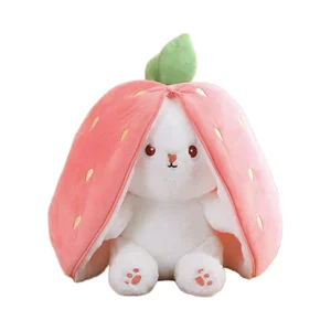 Popular Cute Strawberry Rabbit Stuffed Toy Plush Comforter With Fruit And Carrot Transformable Baby Doll Bunny Plush Toys