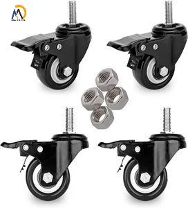 OEM 2-Inch Black Light-Duty Caster, Swivel Brake PU Furniture Wheel, Double Bearing Diamond Caster
