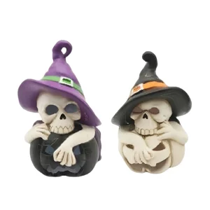 Wholesale Hand-Painted Ceramic Skull with Witch Hat & Pumpkin – Halloween Decor HDFS8122 Manufacturers, Factories