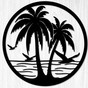 BSCI Factory Beach Palm Trees Circle Metal Wall Dé Cor Home Decoration