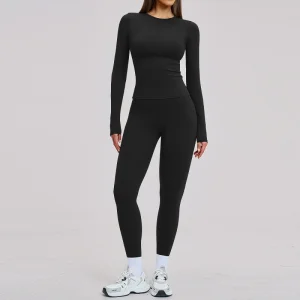 Seamless Activewear Tracksuit Women Long Sleeve Top &amp; Tights Fashion Clothing
