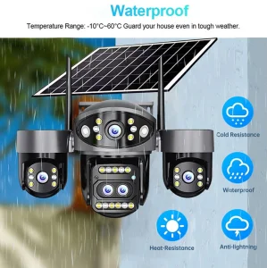 4 Screens With 4/5 Lens Solar 8MP 4K 4G AOV Security Camera 10W Solar Panel 12000mAh Battery CCTV Camera For Home Safety