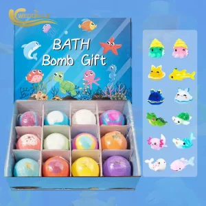 Private Label Kids Bath Bombs Gift Sets Organic Natural, Custom Vegan Bath Bomb With Toys For Kids, Colorful Bubble Bath Fizzies