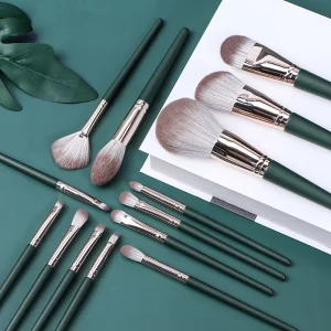 OEM Professional Makeup Brush Set 14PCS Dark Green Vegan Eyeshadow Brush Foundation Brush Cosmetics Brush Set