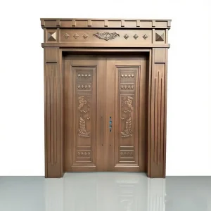 Luxurious Copper Finish Aluminum Double Door Gate with Intricate Embossing