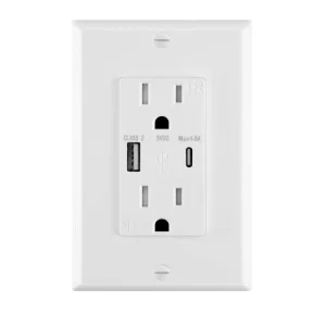 Tomada padrão dos EUA com USB tipo A e soquete de carregamento rápido tipo C