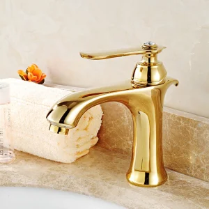 Single Level Gold Plated Deck Mounted Basin Mixer