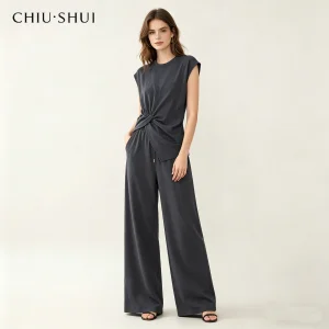 Stylish Women's Tracksuit Modern Solid Casual Short Top Comfortable For Outdoor Fashion Sleeveless