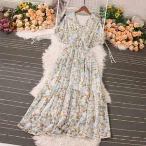 Vestido de hada largo y fluido vintage francés encantador para mujeres