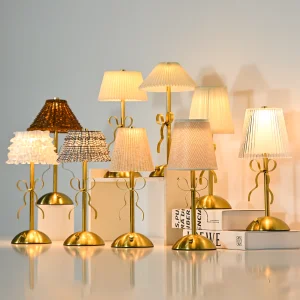 Luxury-lite Bow-shaped Nordic Style Table Lamp Fabric Battery Included Charging Function for Bedroom Living Room Atmosphere