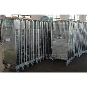 Wire Mesh Warehouse Roll Container Foldable Roll Trolley Logistic Cart