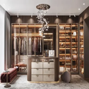 Customized Built in Storage Closets Furniture Systems Design Modern Bedroom Aluminum Frame Glass Door Walkin Wardrobe Closet Set for Sale