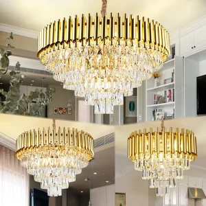 Modern Ceiling Classic Layered Smoky Crystal Pendant Light Lamp Restaurant Dining Room Polished Nickel Frame Glass Chandelier