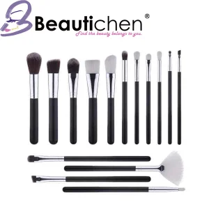 Beautichen 15pieces Black Unique PRO Manufacturer Vegan Wooden Professional Private Label Custom New Luxury Make up Brushes Set