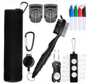 Hot Sales Custom Printing Logo Durable Cotton Golf Cleaning Kit Gift Set Waffle Weave Golf Towel Brush Divot Tool Liner Marker
